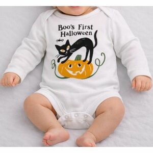 OLD NAVY • White/Multi Boo’s First Halloween Long Sleeve Bodysuit Onesie, 0-3M